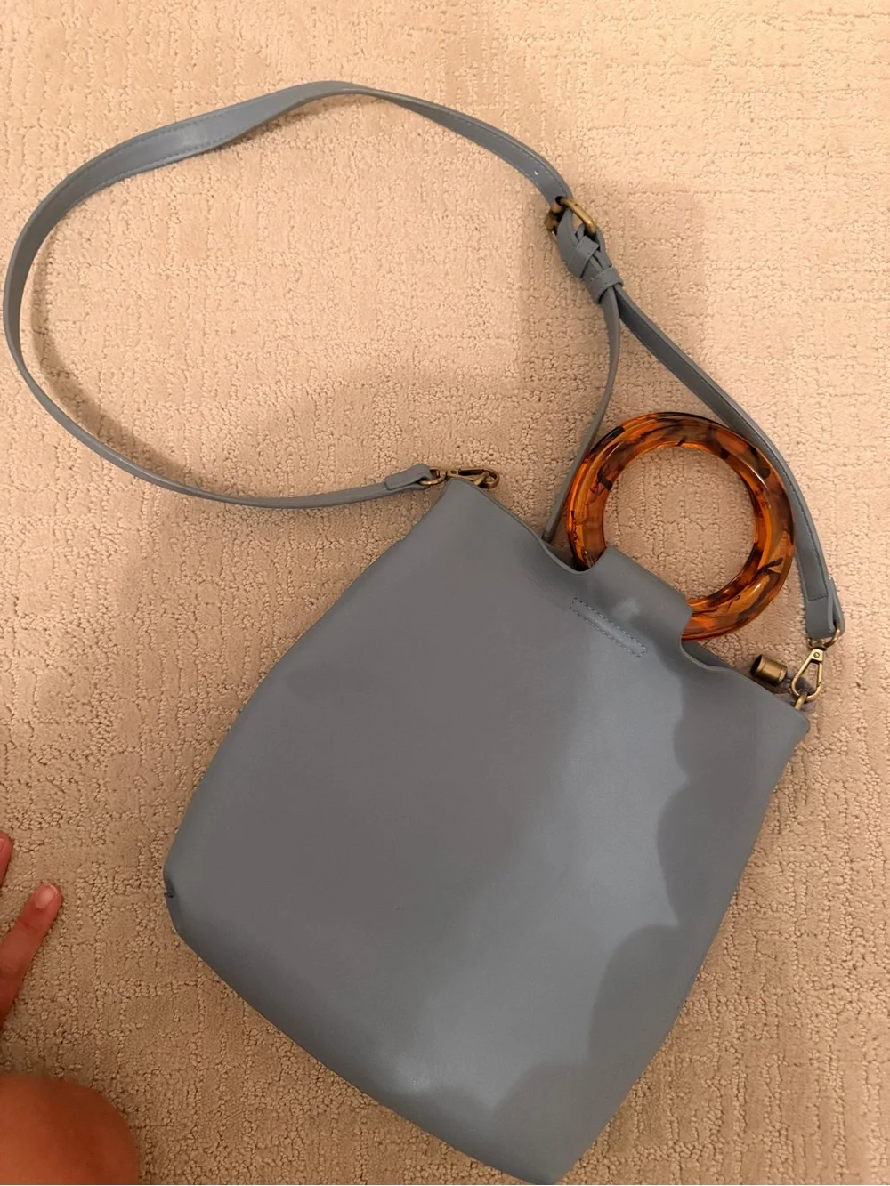 Anthropologie Blue Tote Bag with Tortoiseshell Handle